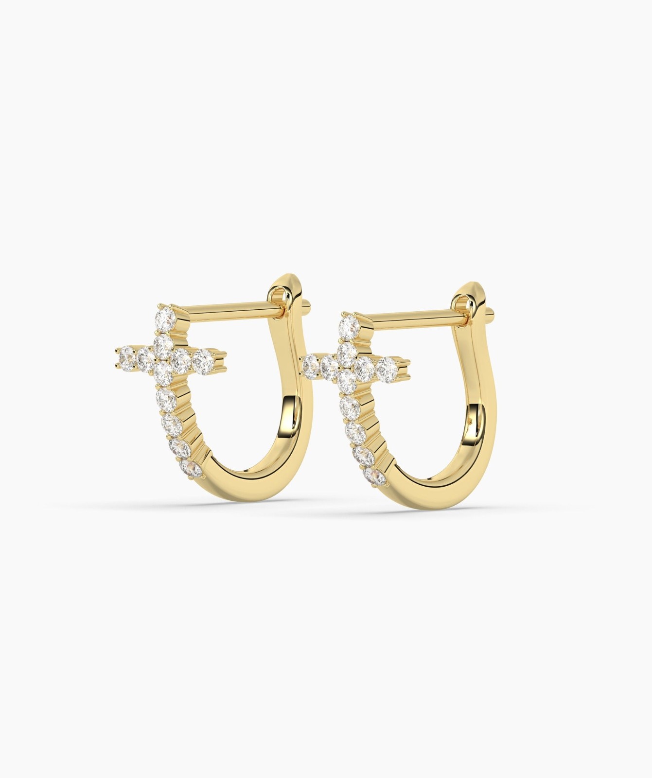Round Cut Lab Grown Diamond 14K Solid Gold Cross Huggie Hoop Earrings For Woman