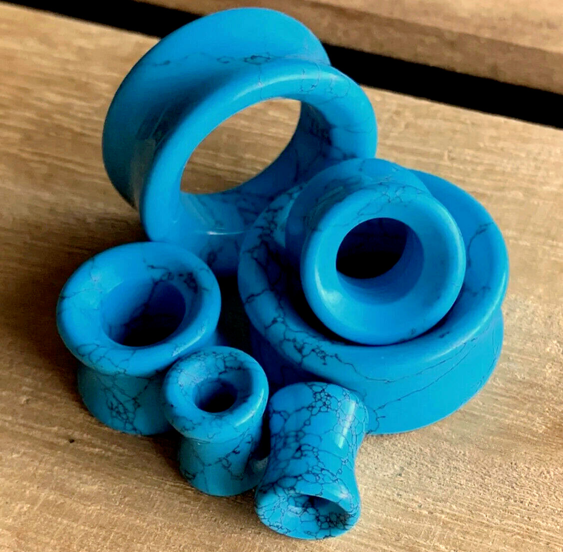 PAIR Synthetic Turquoise Stone Tunnels Double Flare Plugs Earlets Gauges
