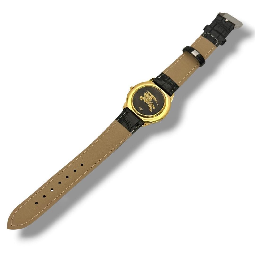 Burberry Mens Quartz Watch 3000 33mm Silver Gold Case Navy Dial Black Leather