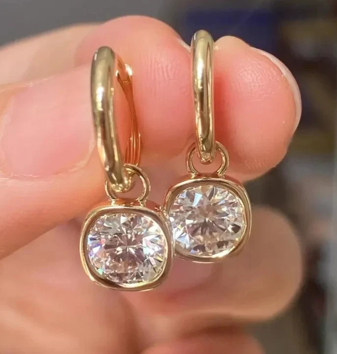 4 CT Round Lab Grown Diamond Wedding Drop Dangle Gift Earrings 14K Yellow Gold