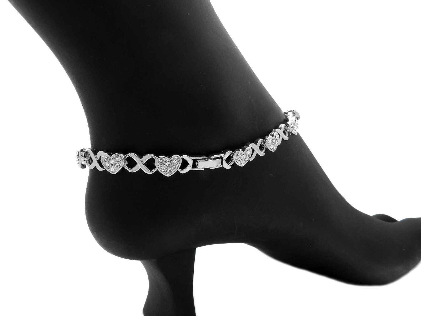Women’s Stone Filled Heart XO Chain 7mm 10″,11″,12″ Anklet Ankle Bracelet RAK115