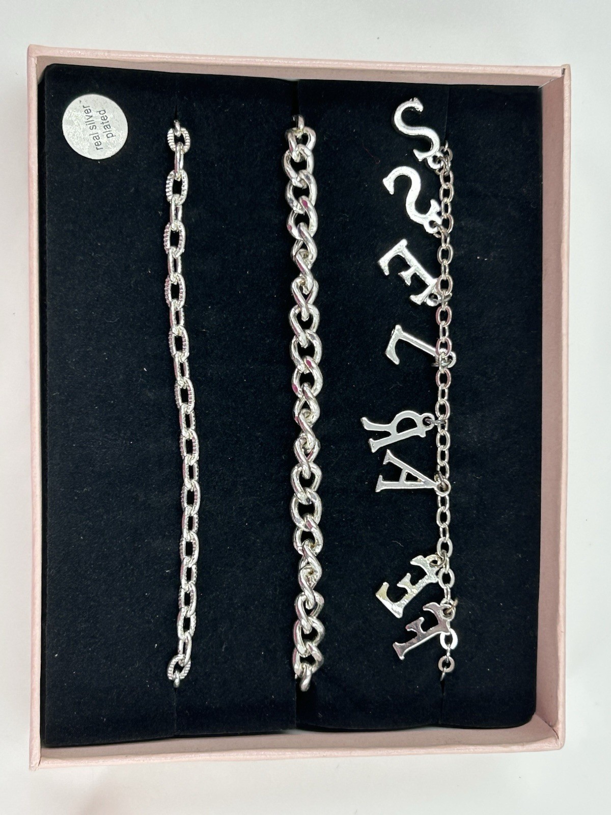 IZZY & Liv 3 Piece Anklet Set FEARLESS Silver Tone Womens 9-11 Inch Silver Plate