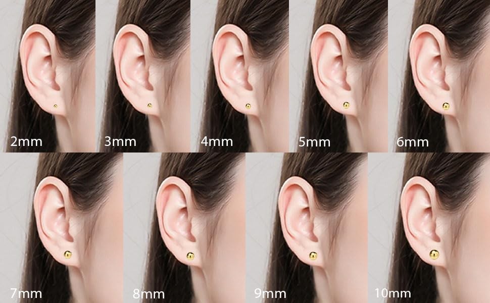 9 Pairs Gold Ball Stud Earrings Set 2–10mm Hypoallergenic Small Studs Women Men