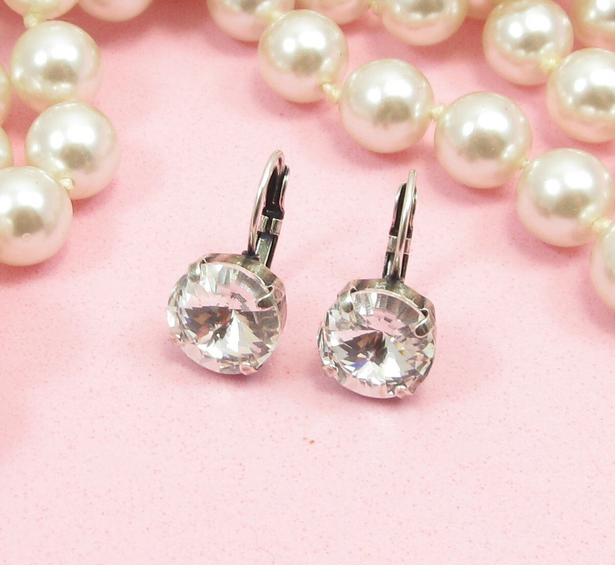 12mm Drop Cup Chain Earrings made w/ 12mm CLEAR CRYSTAL Premium Crystals