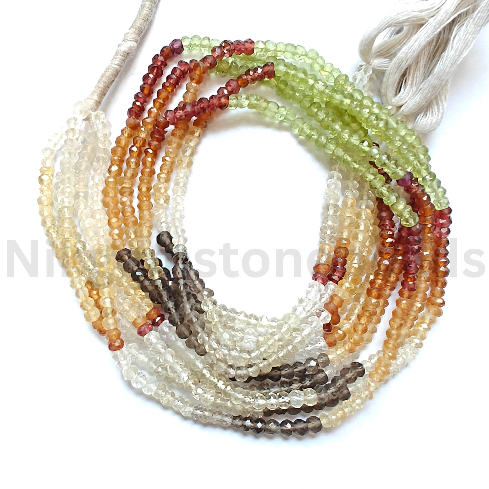 Natural Multi Semi Precious Stone, Faceted Rondelle Cut Gems Beads, 3.25-3.75 MM