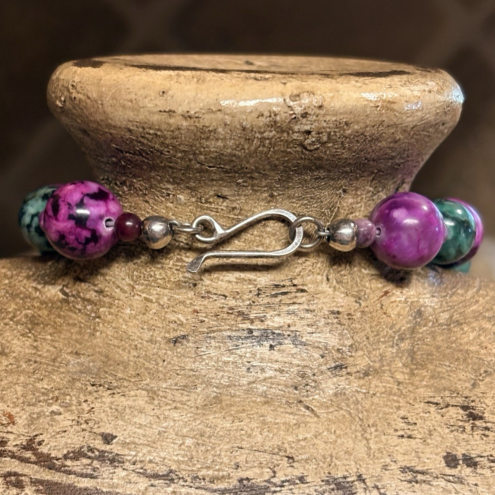 Mine Finds by Jay King Necklace 36 Inch Sterling, Plum & Green Epidote Beads DTR