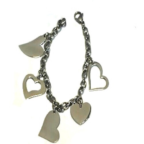 New Stainless Steel 8 inch Chain Bracelet with 5 difference Hearts Charms