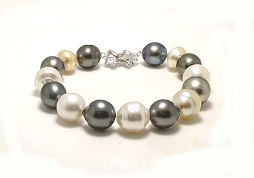 10.5MM – 12.7X13.7MM Multi Color Tahitian & South Sea Pearl Bracelet, 14K Clasp
