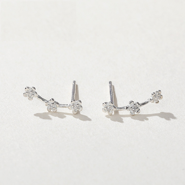 925 Sterling Silver 3 Rose Flower Ear Climber Stud Earrings Gift Box B23
