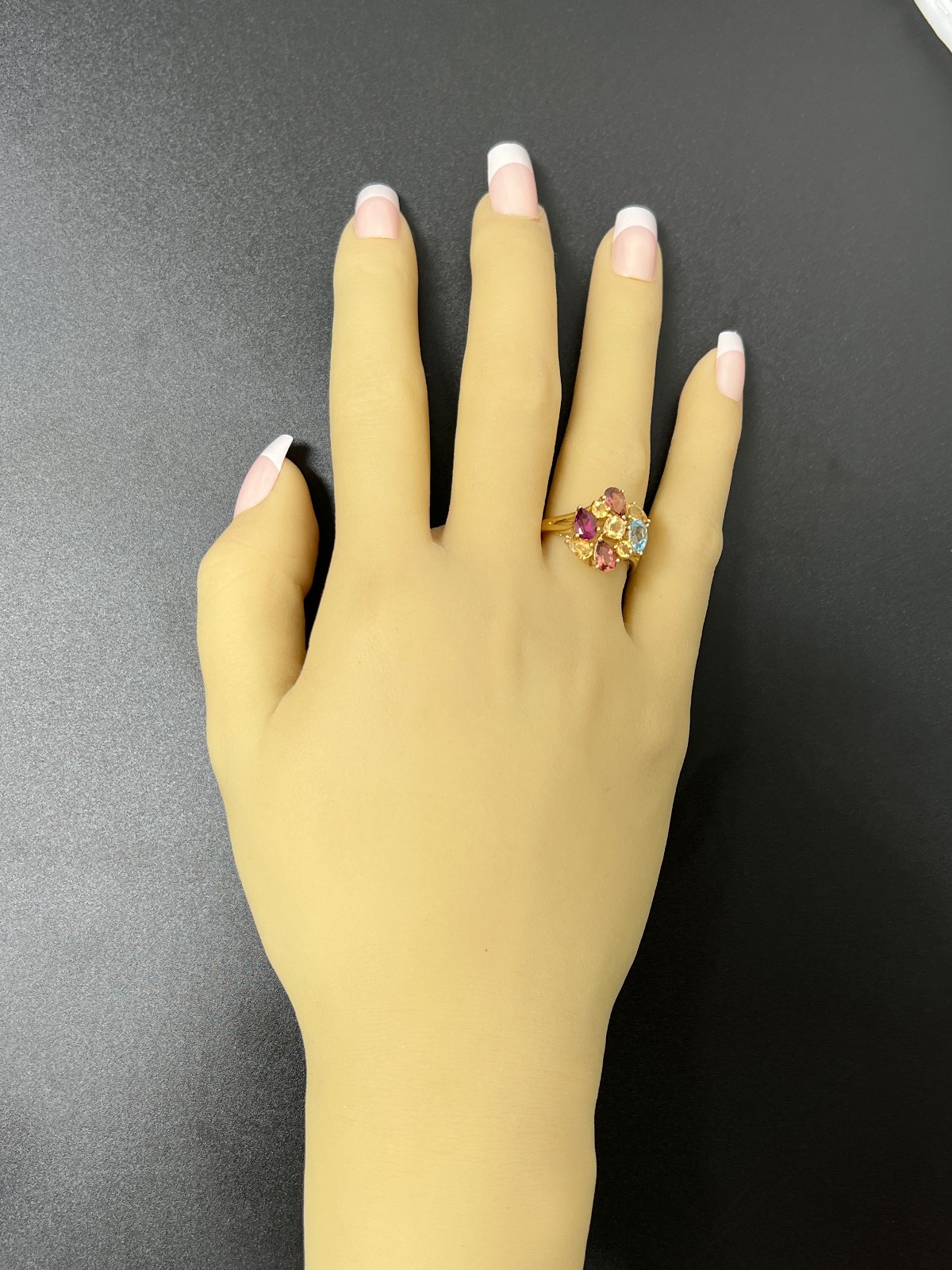 9ct Yellow Gold Ring Amethyst Topaz Garnet Sapphire Multi Gemstone 3.8g Stamped