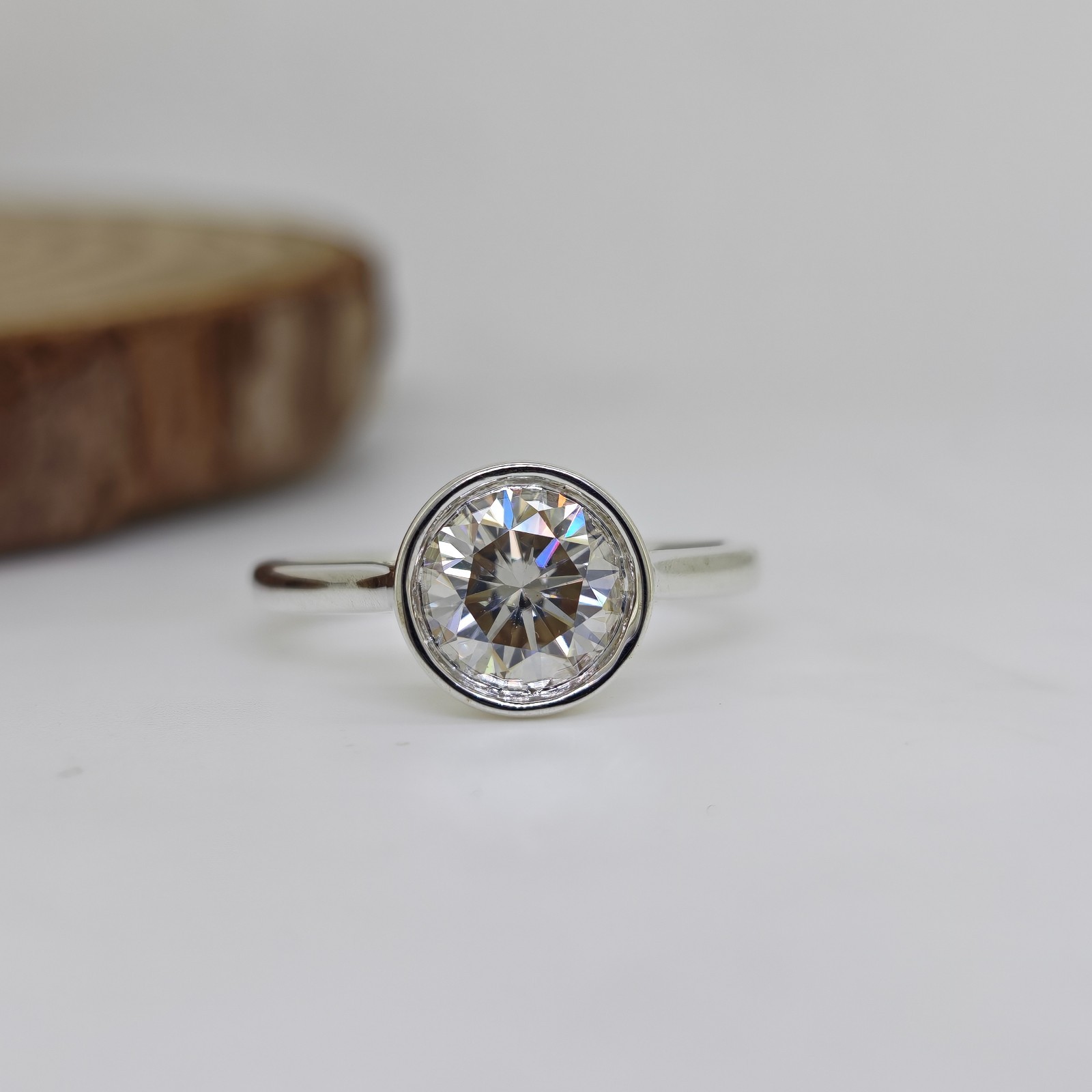 Round Cut Solitaire Bezel Ring 925 Sterling Silver Contemporary Wedding Jewelry