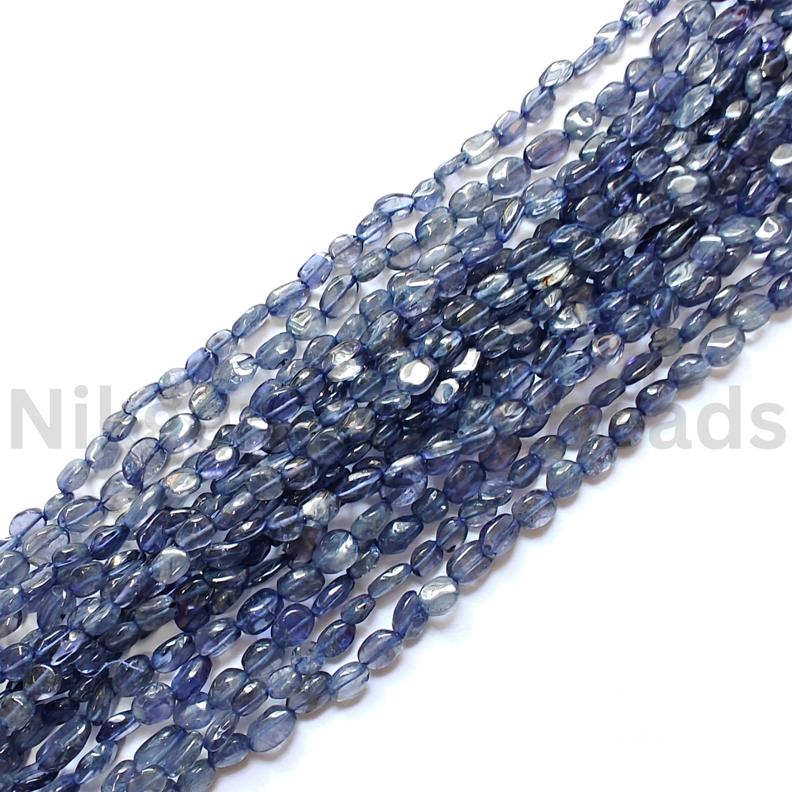 Natural Blue Iolite Beads, Smooth & Plain Oval Cut Gemstone, 6.50-8.00 MM.