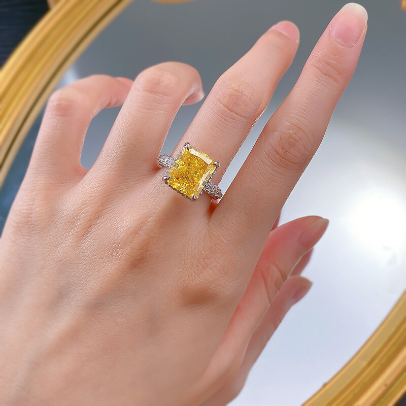 8CT Radiant Shape Natural Stone 925 Solid Silver Engagement Ring 2 Colour 10X12