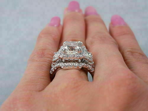 3.29Ct Cushion Cut Diamond Simulated Engagement Bridal Ring Set 14k White Gold