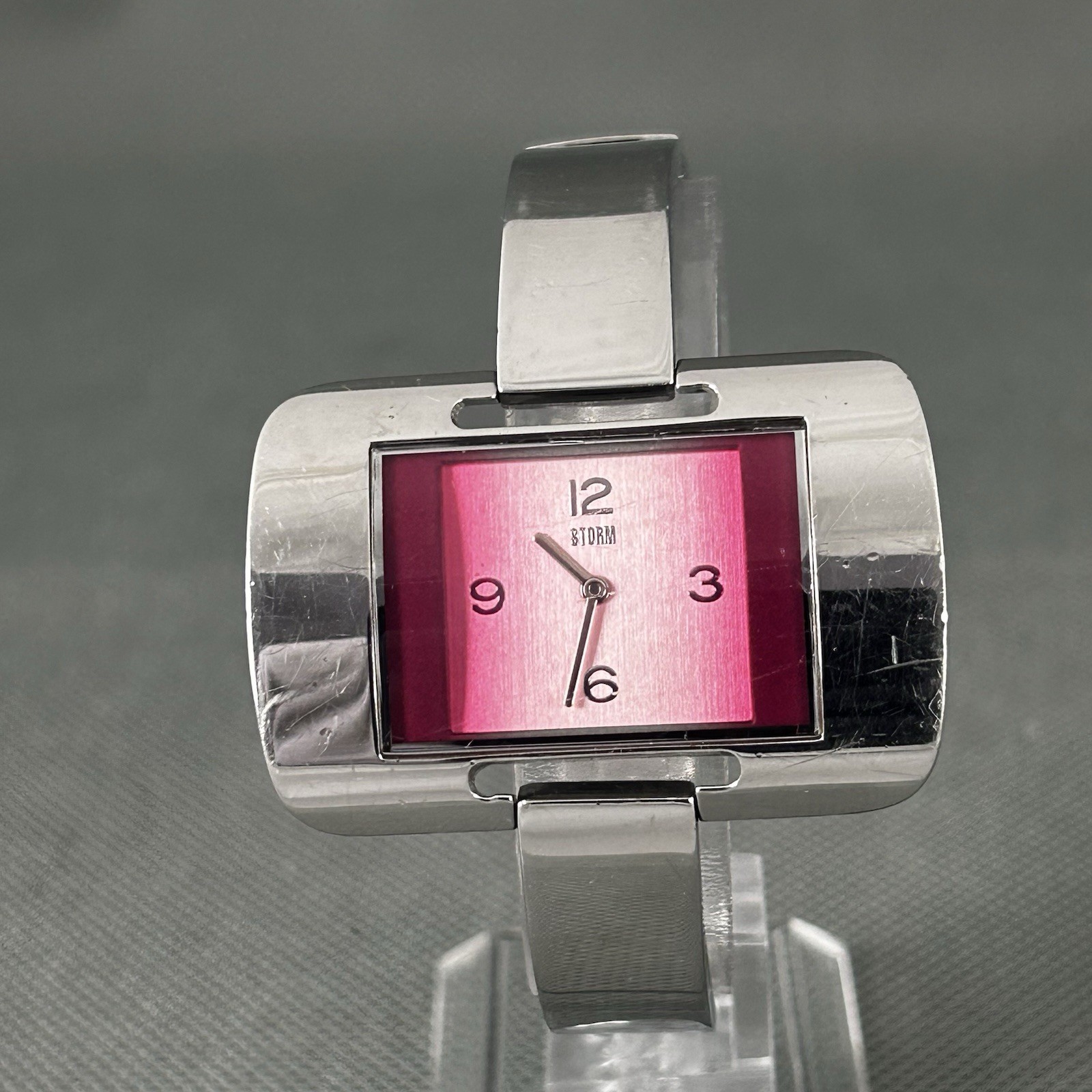 Storm Womens Watch Viola Silver S.Steel Pink Dial Rectangle Ladies New Battery