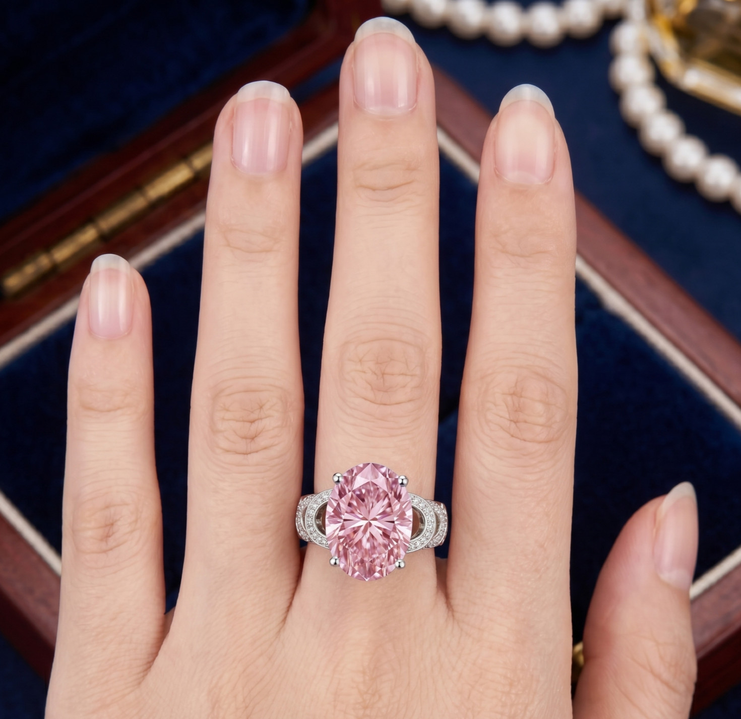 RARE 7.00 Ct Certified Oval Cut Pink Natural Diamond Ring White Gold Finish