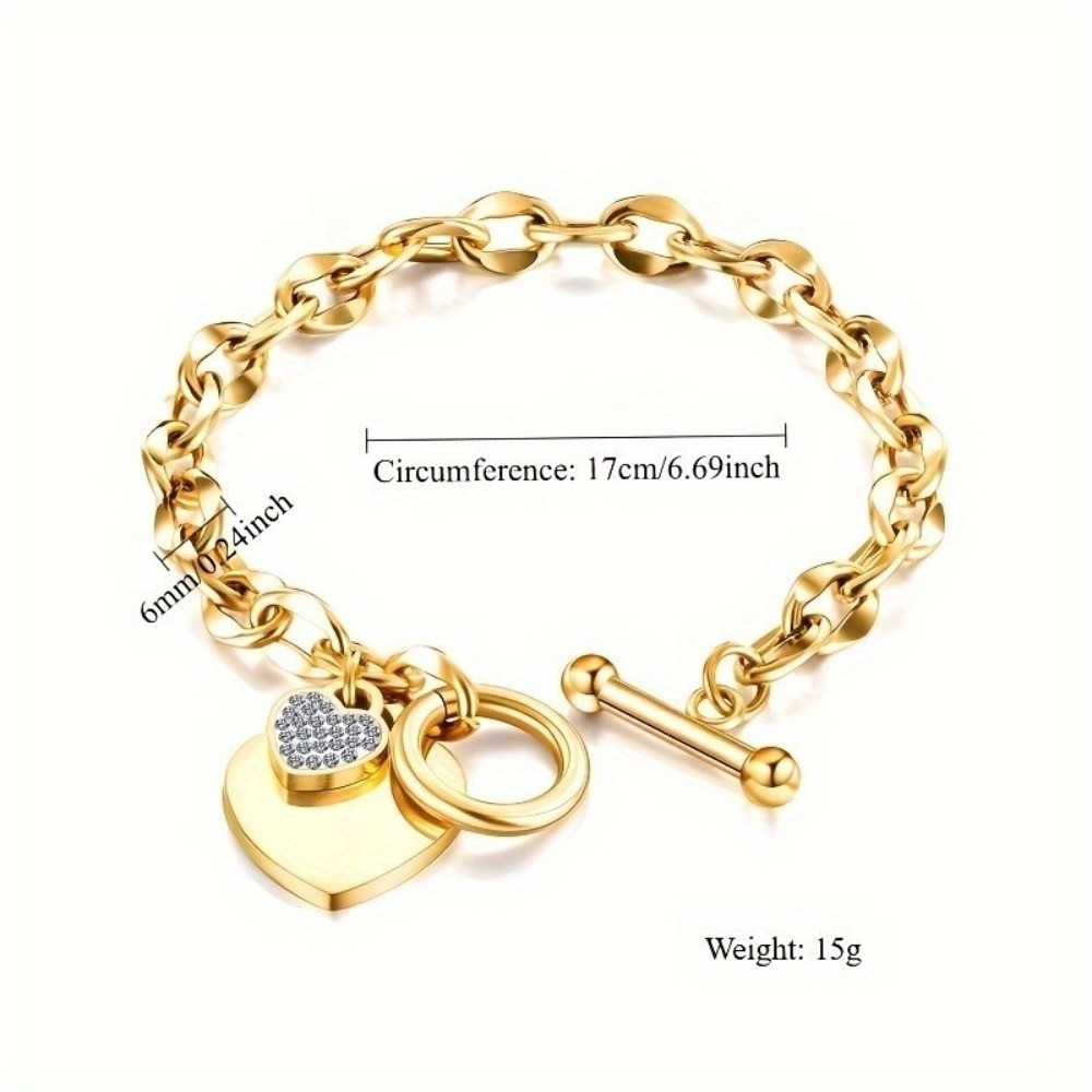 Women’s Heart Inlay Rhinestone Pendant Bracelet OT Buckle Titanium Steel Bracele