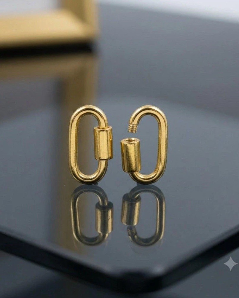 14k Solid Gold Oval Carabiner Lock Clasp, (14×7 mm)