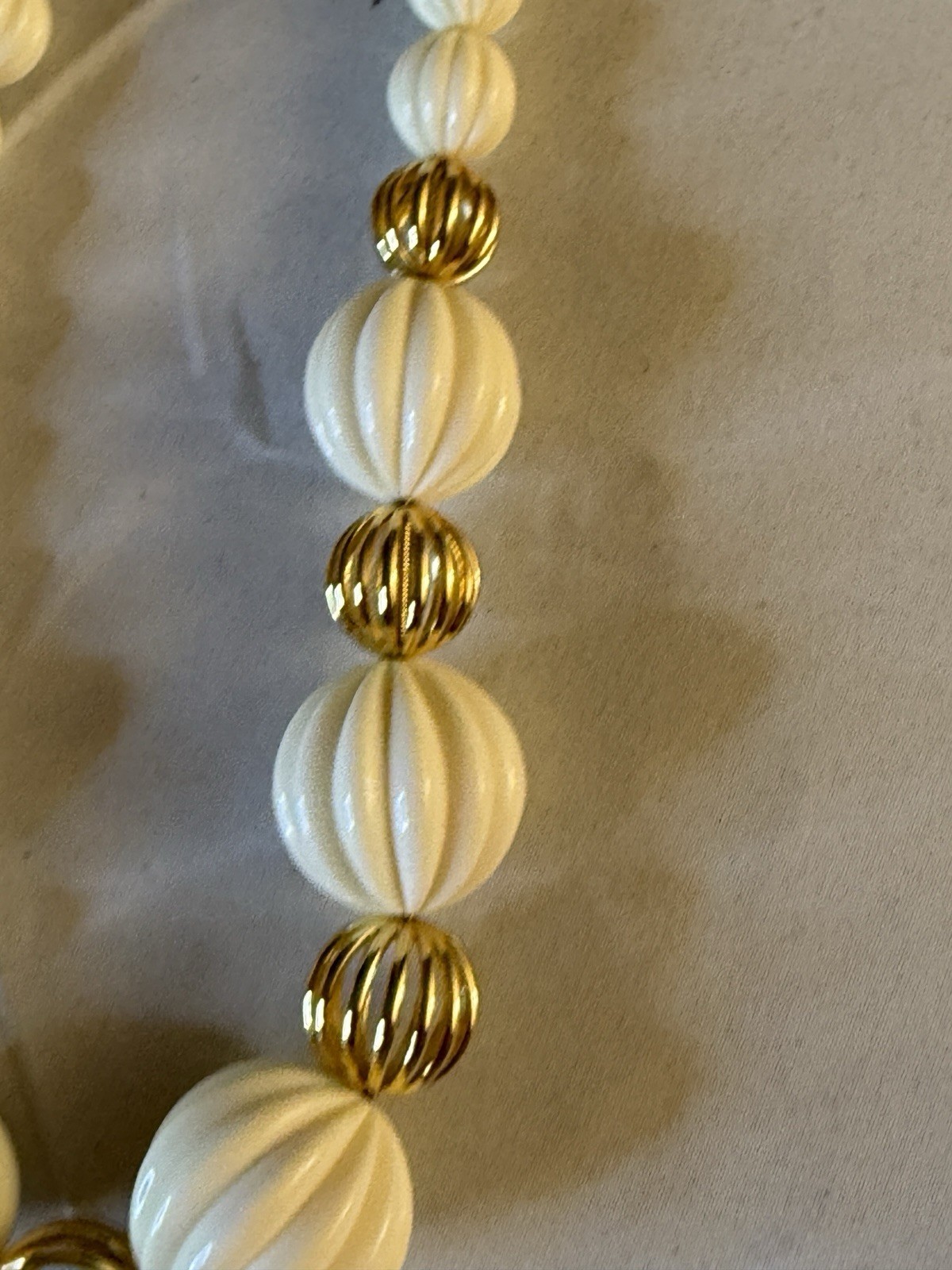 White & Gold Beaded Statement Necklace Toggle Closure