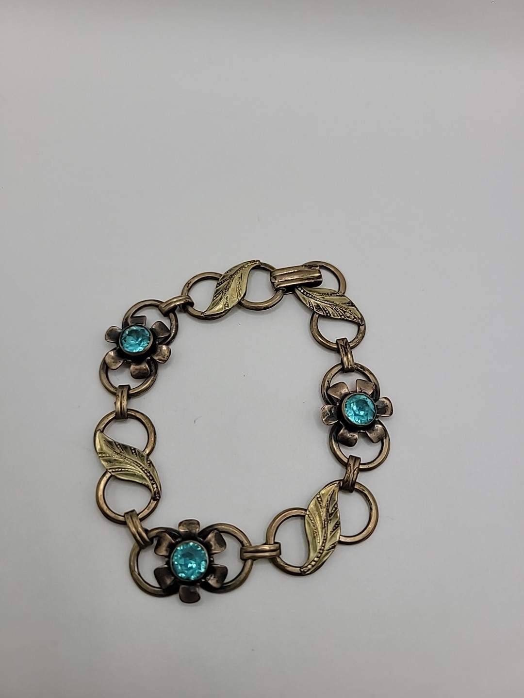Vintage Van Dell 12K GF 1/20 On Sterling Bracelet Blue Stone Flowers Jewelry