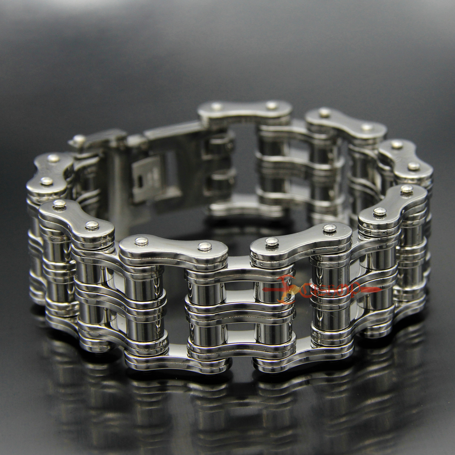 Heavy Mens Stainless Steel Motorcycle Bike Chain Biker Bracelet Silver 27mm Wide