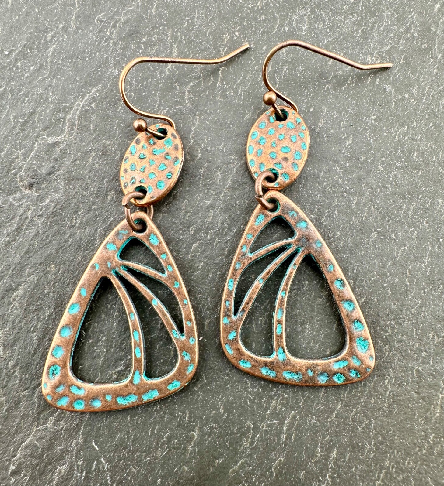 Boho Butterfly Wings Hammered Copper Alloy Earrings