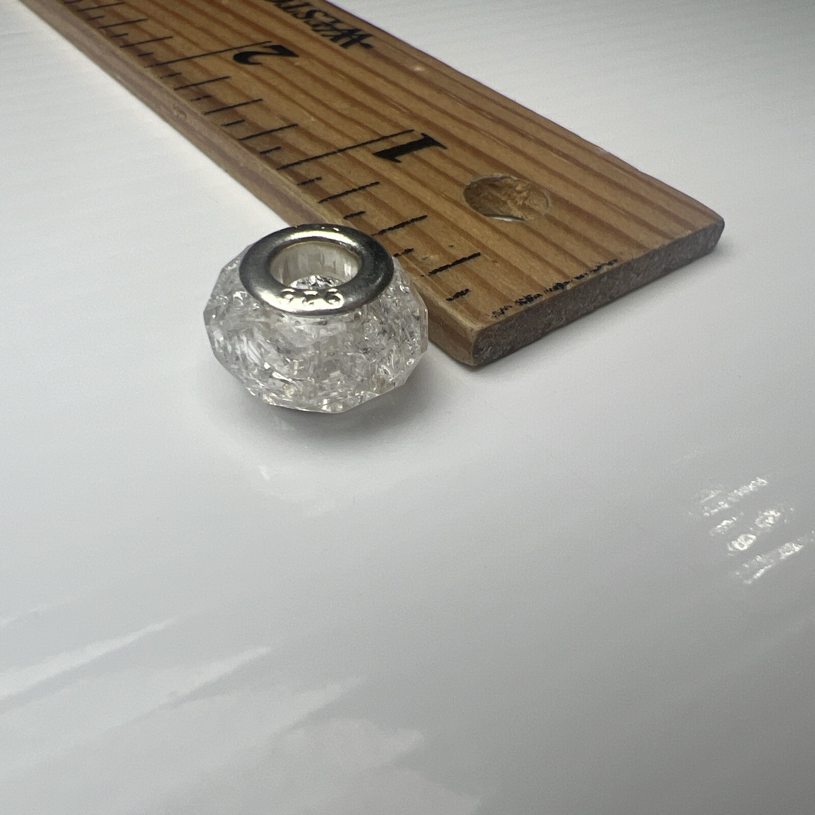 925 Sterling Silver Retro Slide Charm Murano Glass Bubble Bead Cracked Ice Clear
