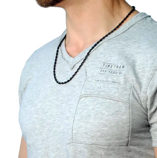 Black Plated Stainless Steel Men’s Rope Chain Necklace 4MM 24″ Lobster Lock