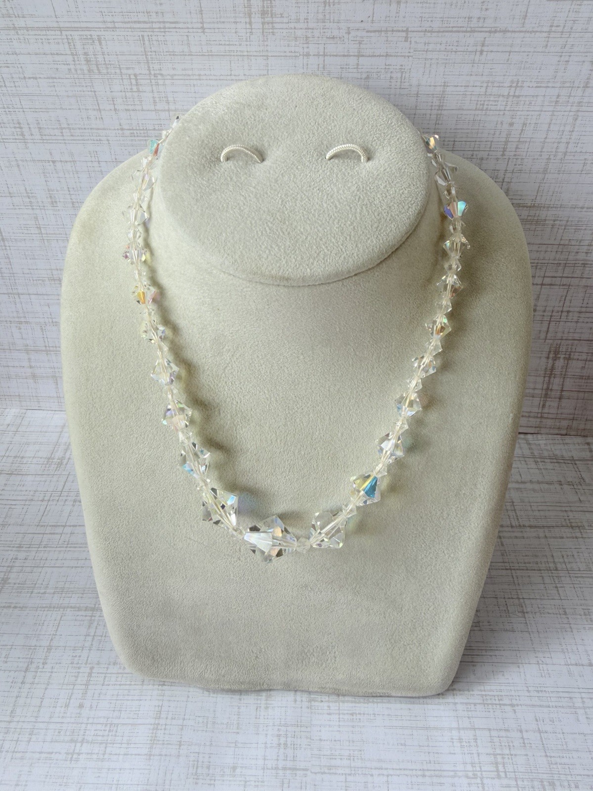 Vintage AB Aurora Borealis Crystal Bicone Bead Choker Necklace Jewelry
