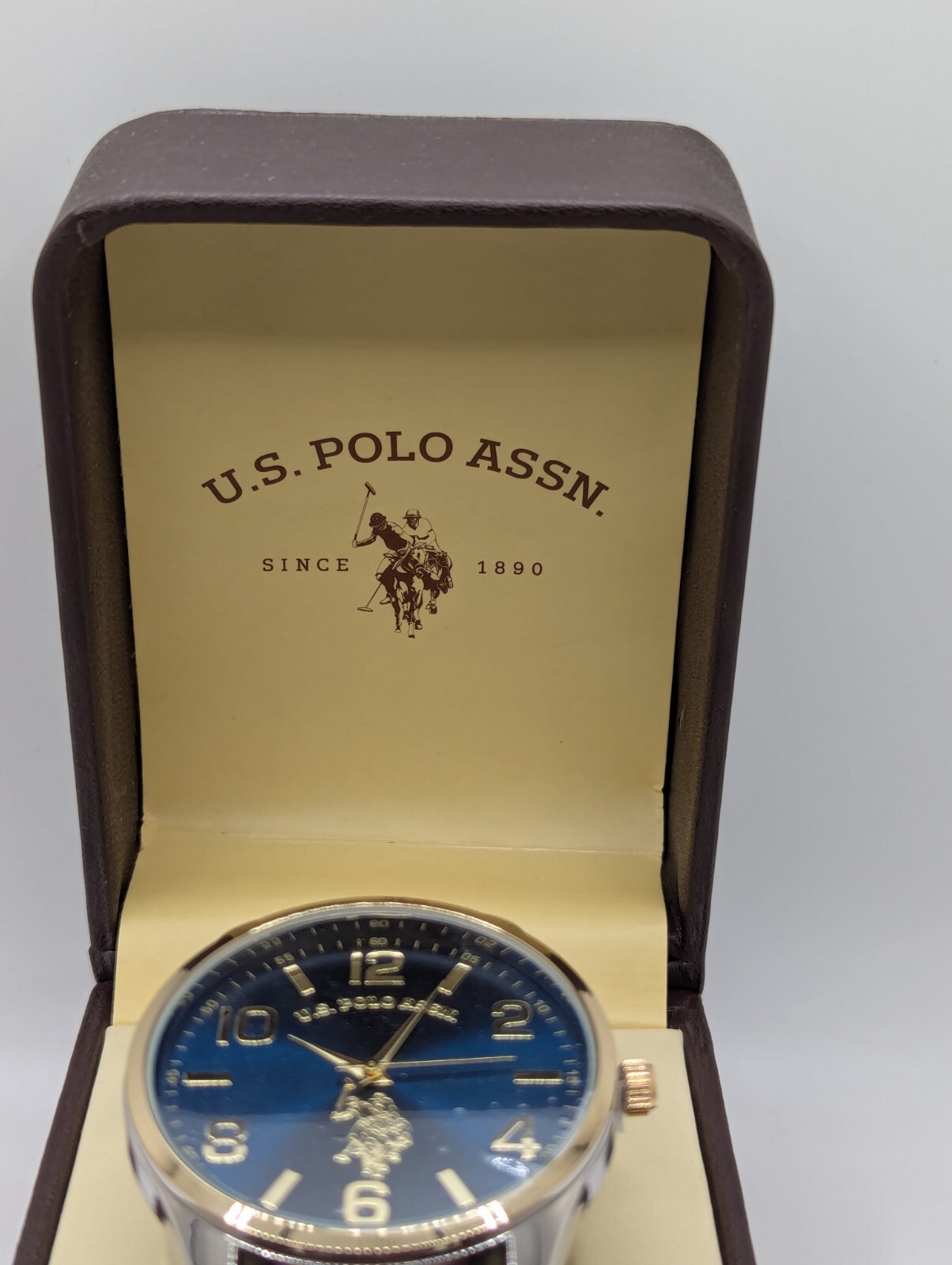 U.S. Polo Assn Mens Brown Band Silver Case 12-Hour Dial Casual Wristwatch