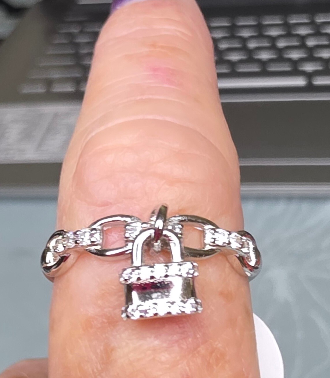 High Fashion Details Silver Ring with Cubic Zirconia Lock Charm Sz8