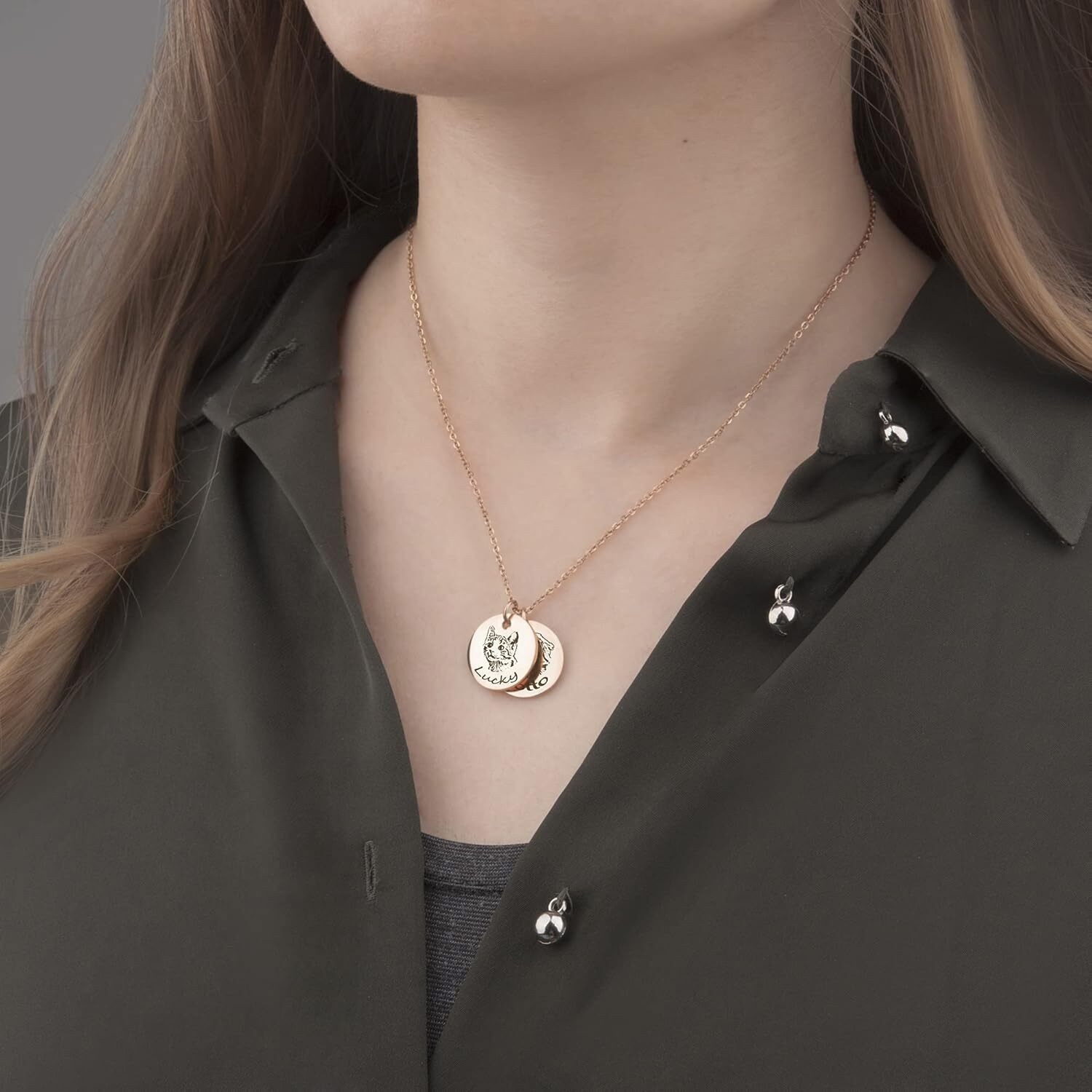 Personalized Pet Portrait Necklace ,Dog Cat Round Disc Photo Engraved Necklace