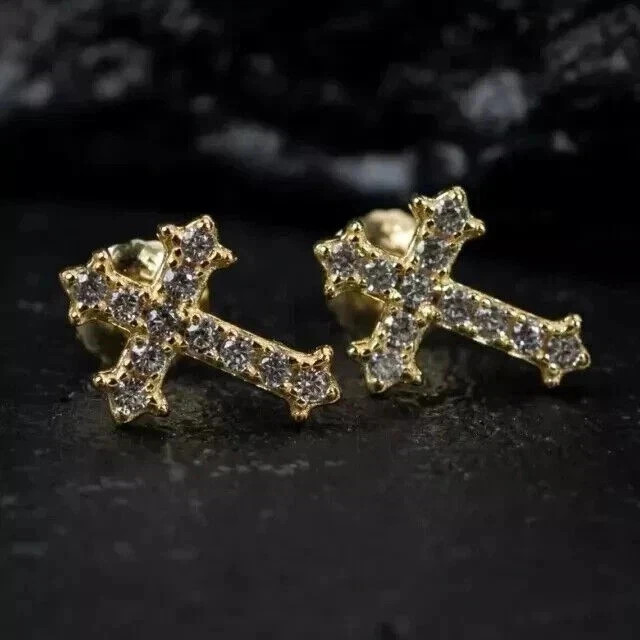 Engagement Cross Stud Earrings Round Cut Simulated Diamond 925 Starling Silver