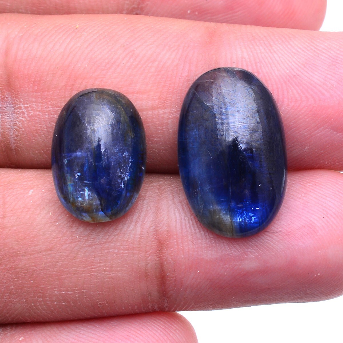 2 Pcs Natural Blue Kyanite Top Grade 15-19mm Oval Cabochon Untreated Gemstones