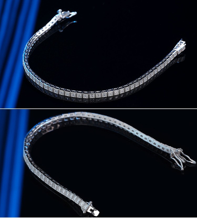 Ladies Princess Cut Moissanite Tennis Chain Bracelet Real 925 Sterlng Silver