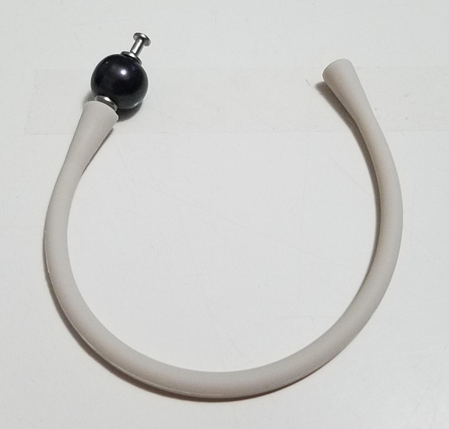 Unisex Beige Silicon Rubber Bracelet Black Pearl Stainless Steel Post 7 inches