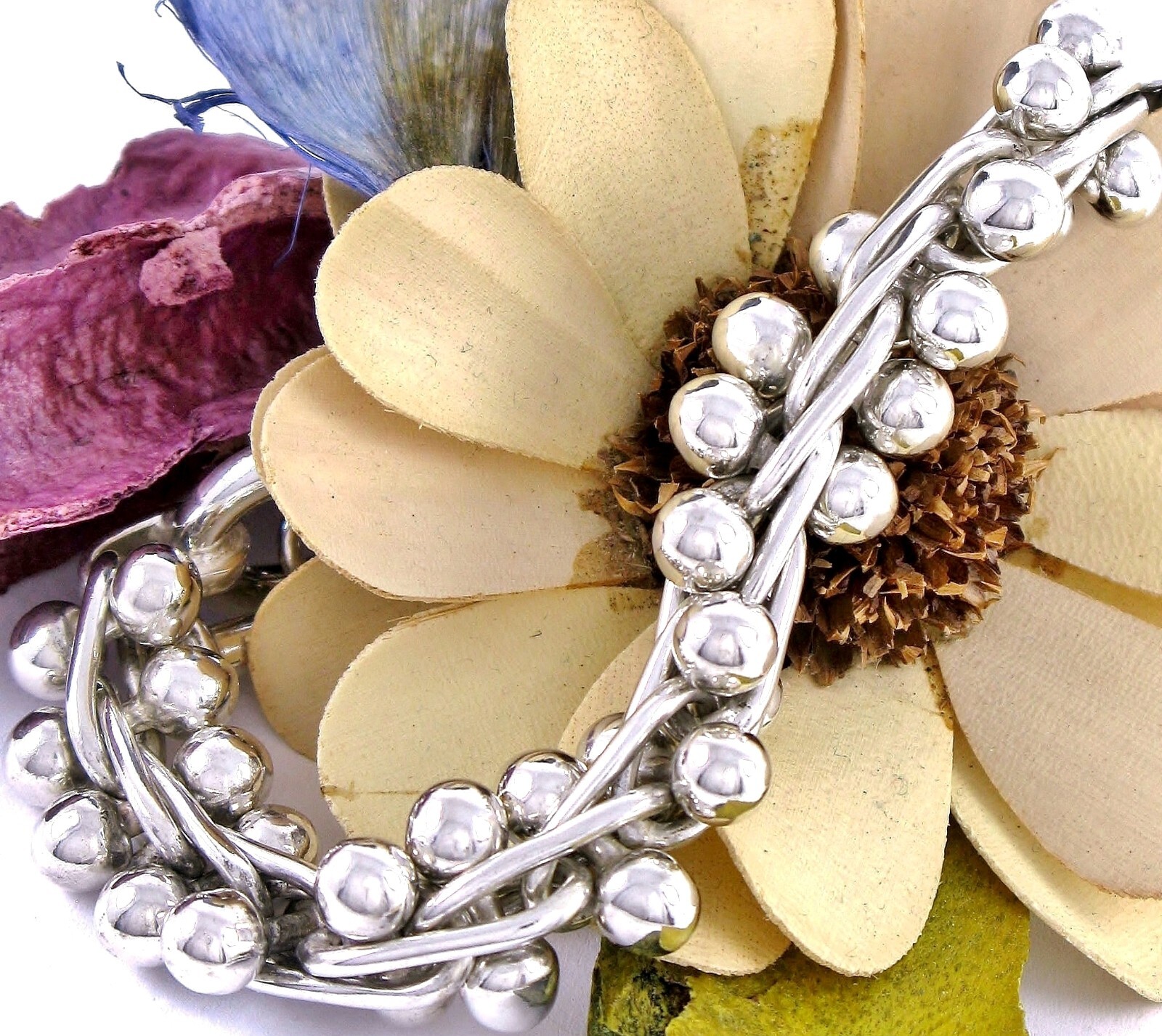 Solid Sterling Silver 925 DNA Beaded Toggle Bracelet 73g