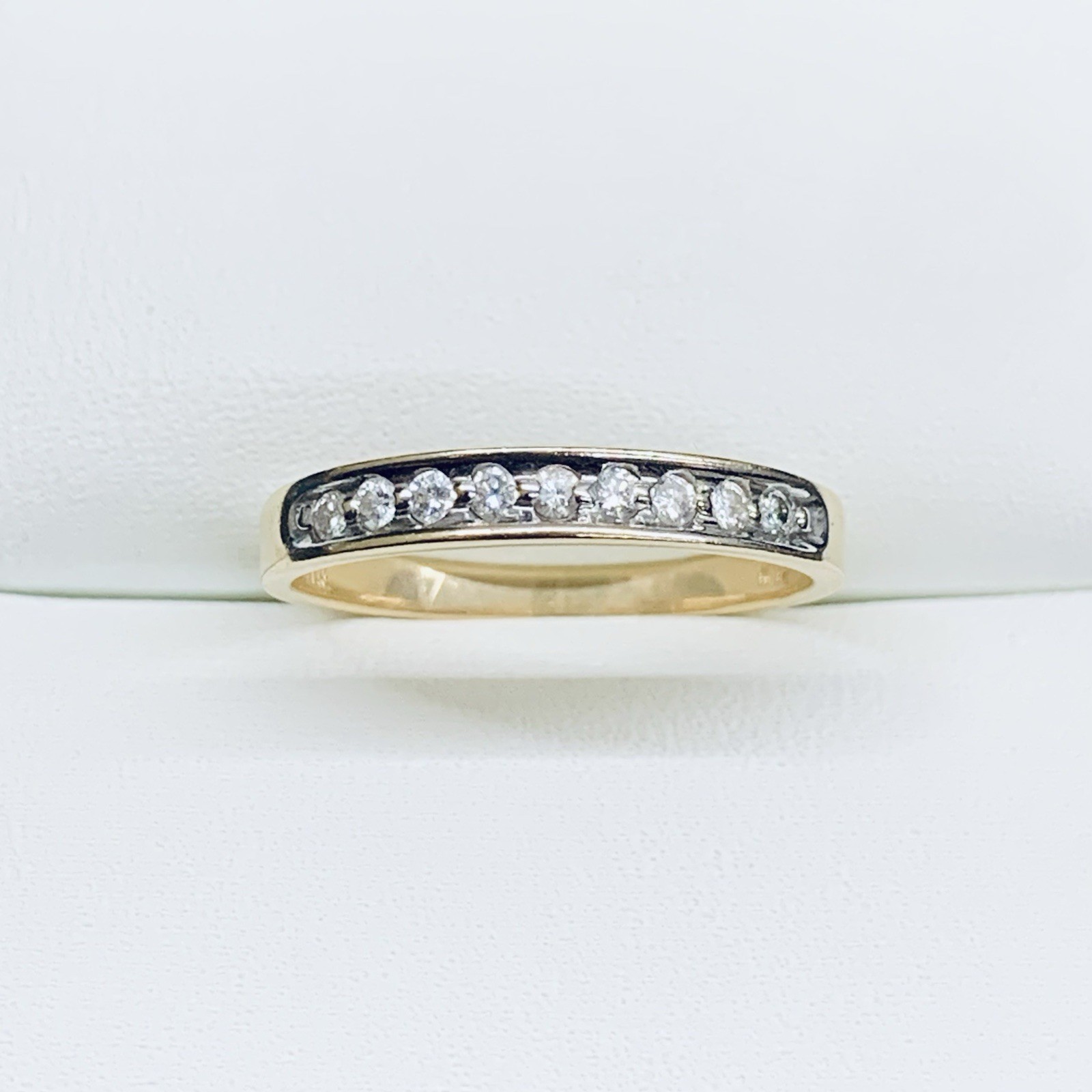 0.09 Ct 14k Yellow Gold Natural Diamond Pave Engagement Wedding Ring Size 6.5