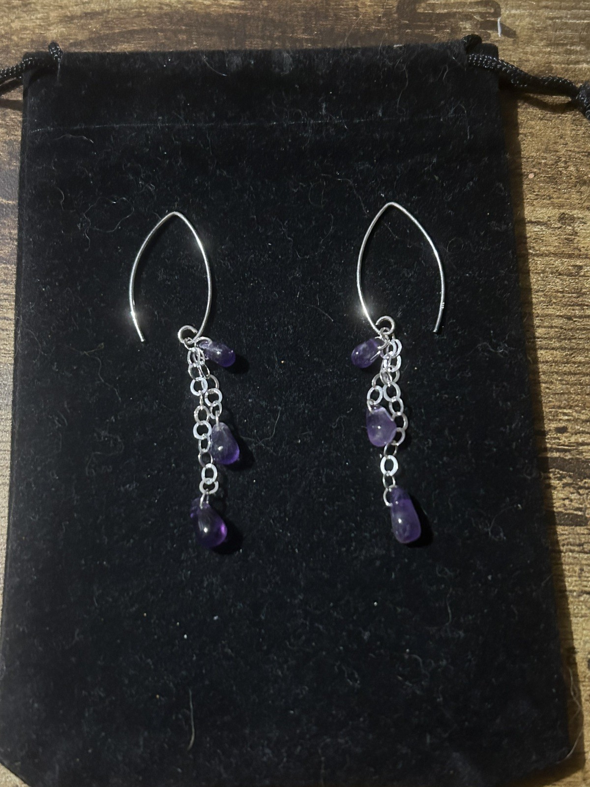 Genuine Amethyst (25 Cts approx.) 925 Silver Chain Large Hook Dangle Earrings