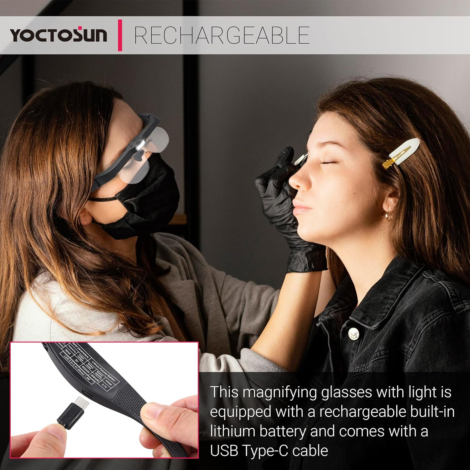 YOCTOSUN Magnifying Glasses with Light, Rechargeable Head Magnifier Glasses with