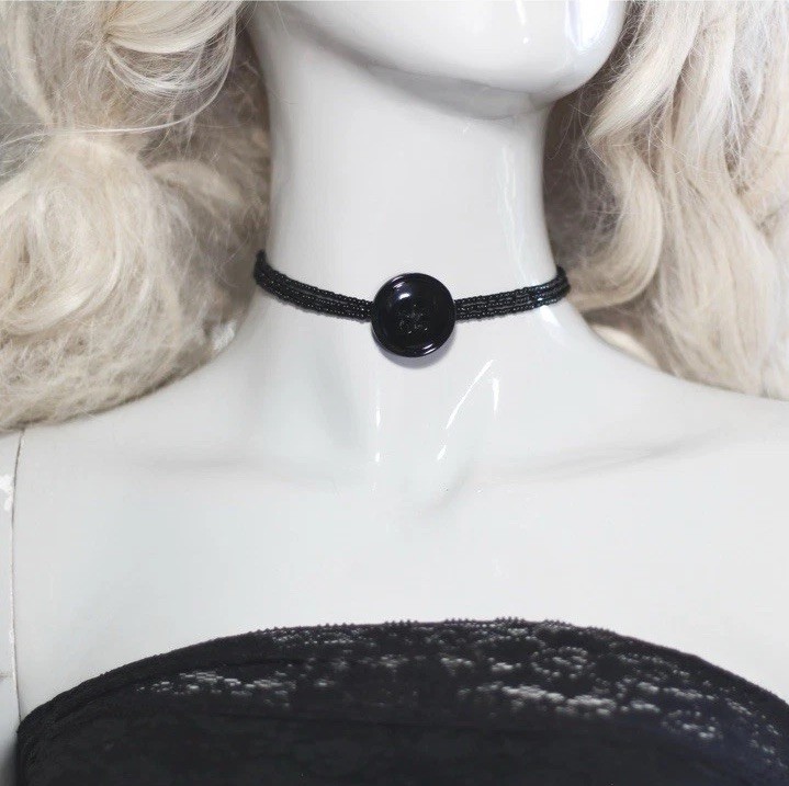Handcrafted Black Bead Button Choker #goth #whimsygoth