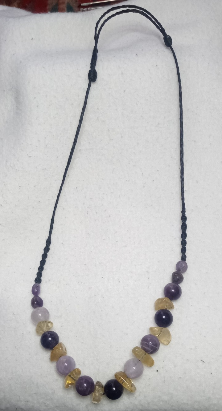 Genuine Citrine big chips and Amethyst handmade and adjustable necklace.
