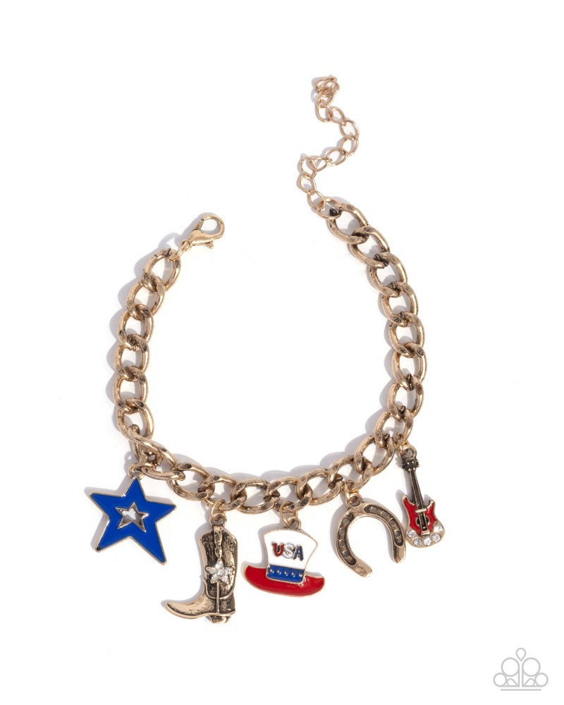 Paparazzi All-American Adornment – Gold – Patriotic Painted Charms – Bracelet