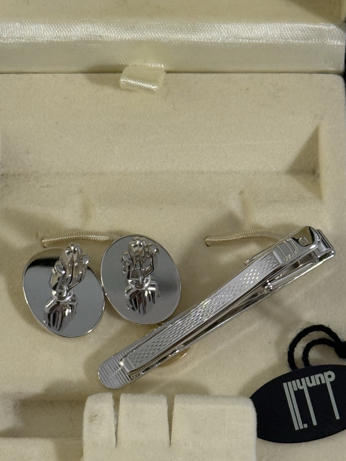 Dunhill Cufflinks & Tie Clip Set Two-Tone Silver Gold Tone Boxed