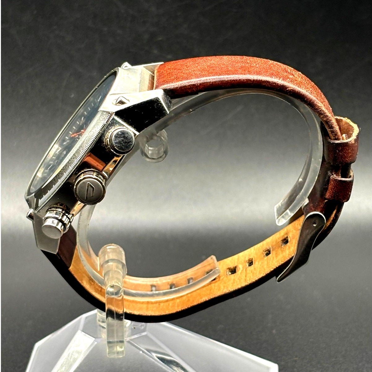Diesel DZ4204 Men’s Overflow Chronograph Silver Case Brown Leather Watch