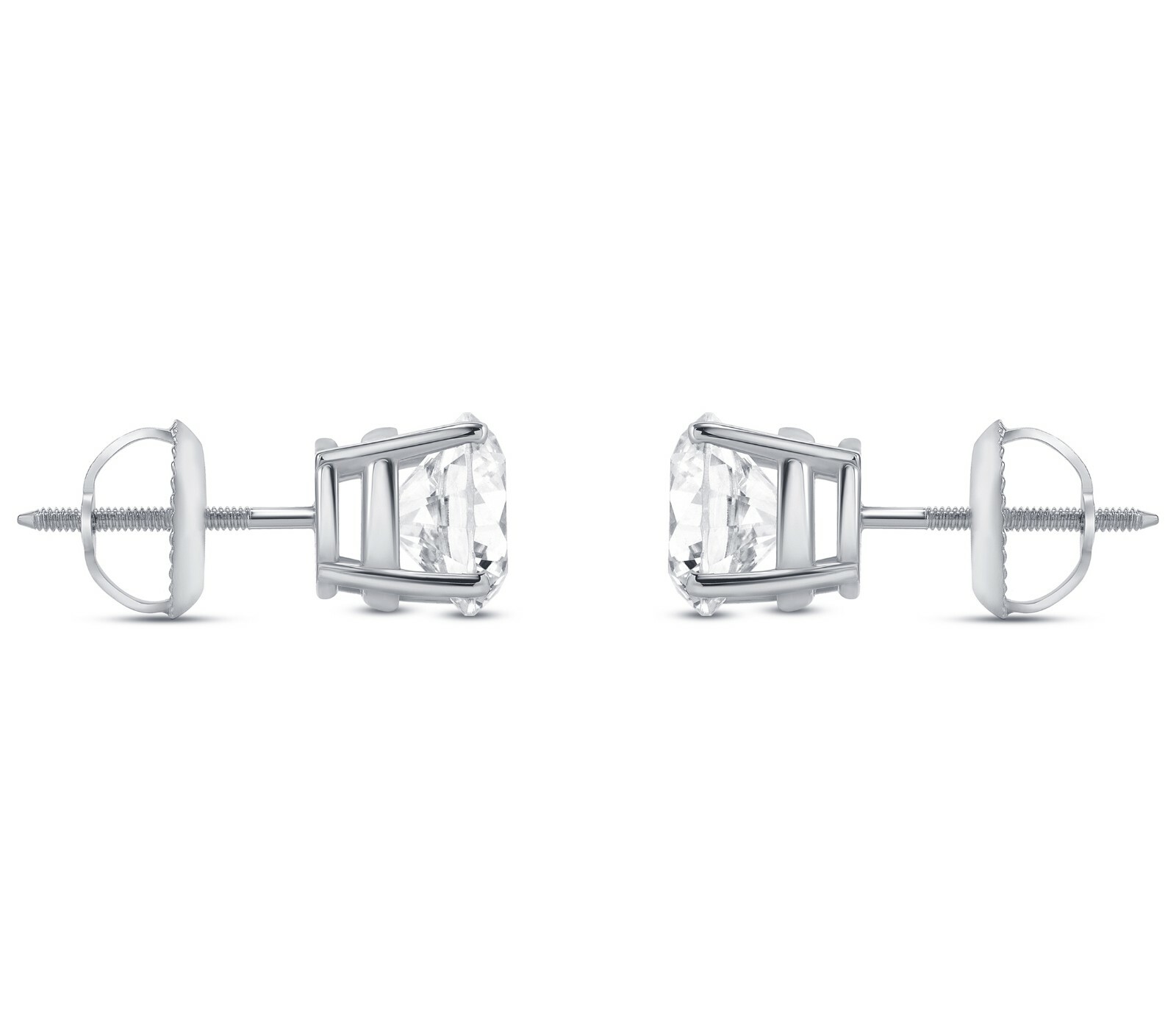 3 Ct Round Real 14K White Gold Simulated Diamond Earrings Studs Basket ScrewBack