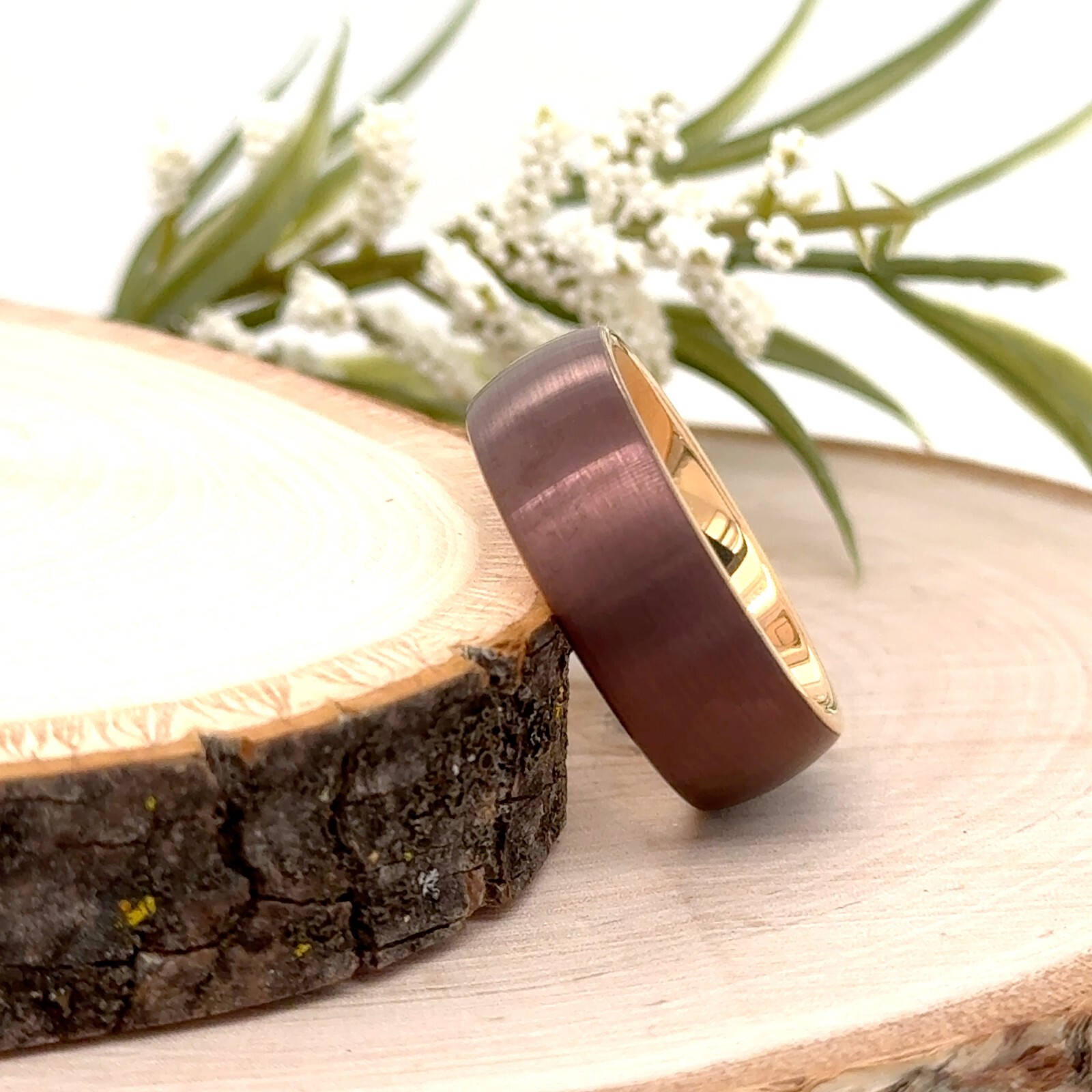 Brown & Rose Gold Tungsten Ring 8mm Brushed Polished Edges Band For Christmas