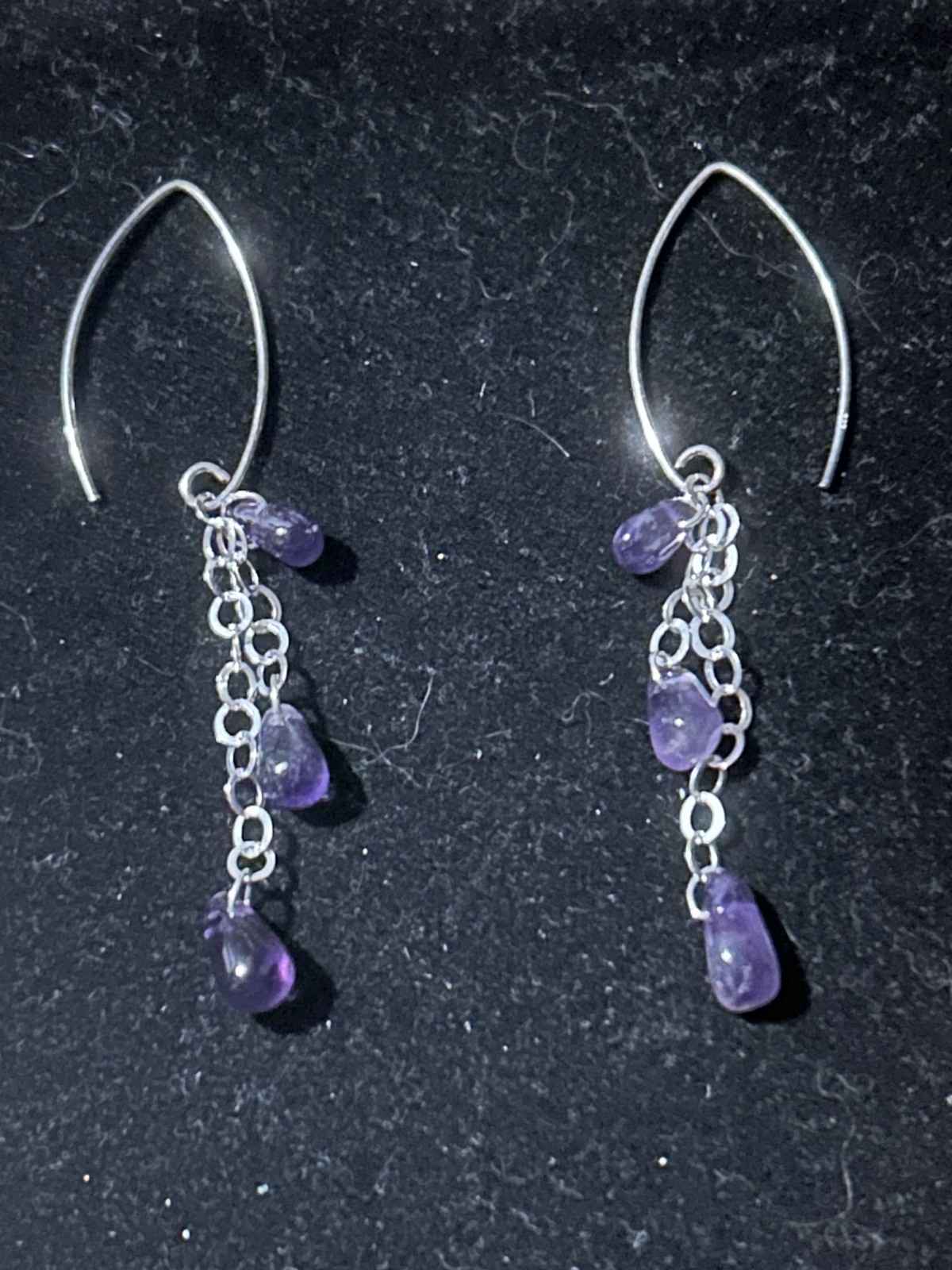 Genuine Amethyst (25 Cts approx.) 925 Silver Chain Large Hook Dangle Earrings