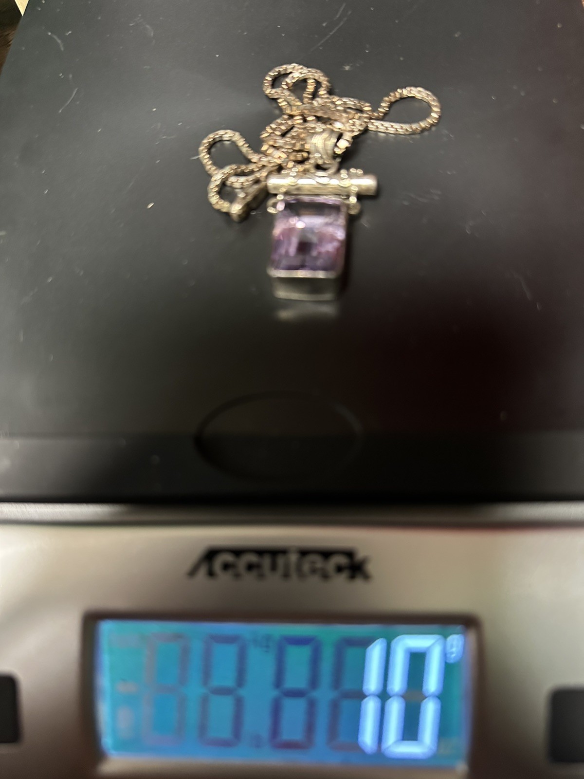 Lori Bonn Signed Sterling Silver 925 Amethyst Pendant 20” Box Necklace (1A2)