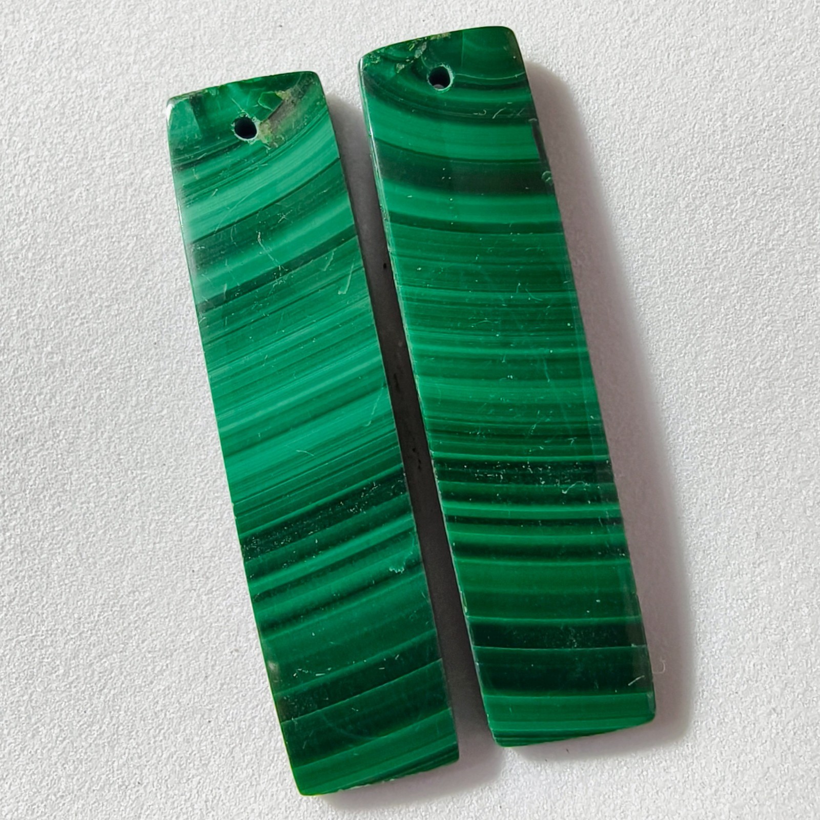 53 Cts Natural Malachite Drilled Match Pair Cabochon Gemstone 40.9 X 10.3 MM